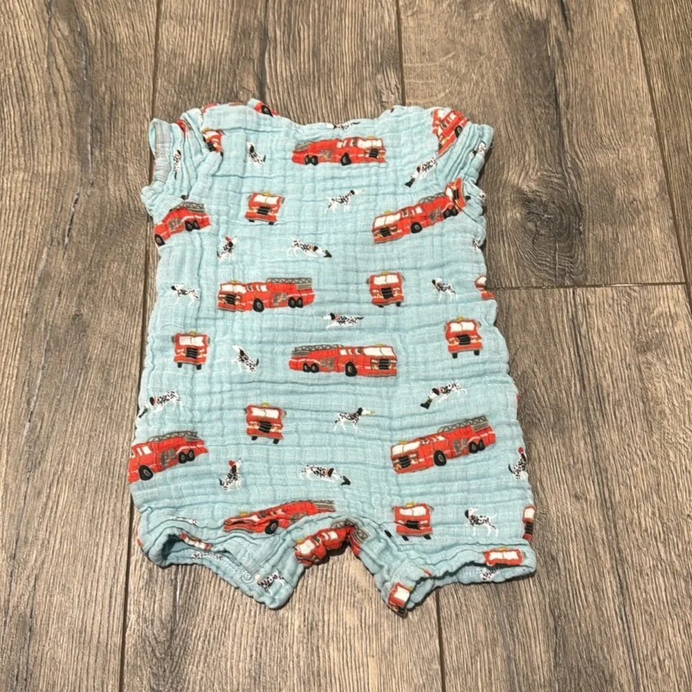 • Angel Dear • Baby Henley Shortall One Piece Fire Truck Dalmations 6-12 Months